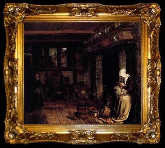 framed  Esaias Boursse Dutch Interior with Woman Sewing, ta009-2